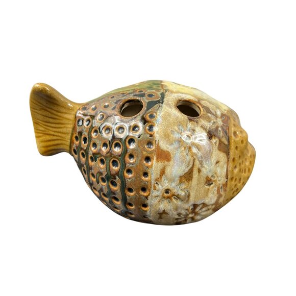 PIER 1 Blowfish Puffer Fish Bathroom Decor Toothbrush Holder Brown Green - Picture 4 of 8